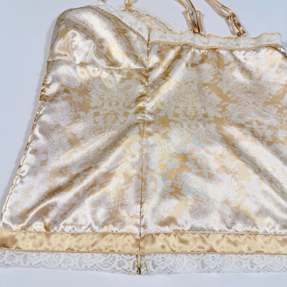 Y2K Kenzie Intimates Gold Lace Rhinestone Camisole Large Satin Lingerie Sleep - Picture 5 of 11